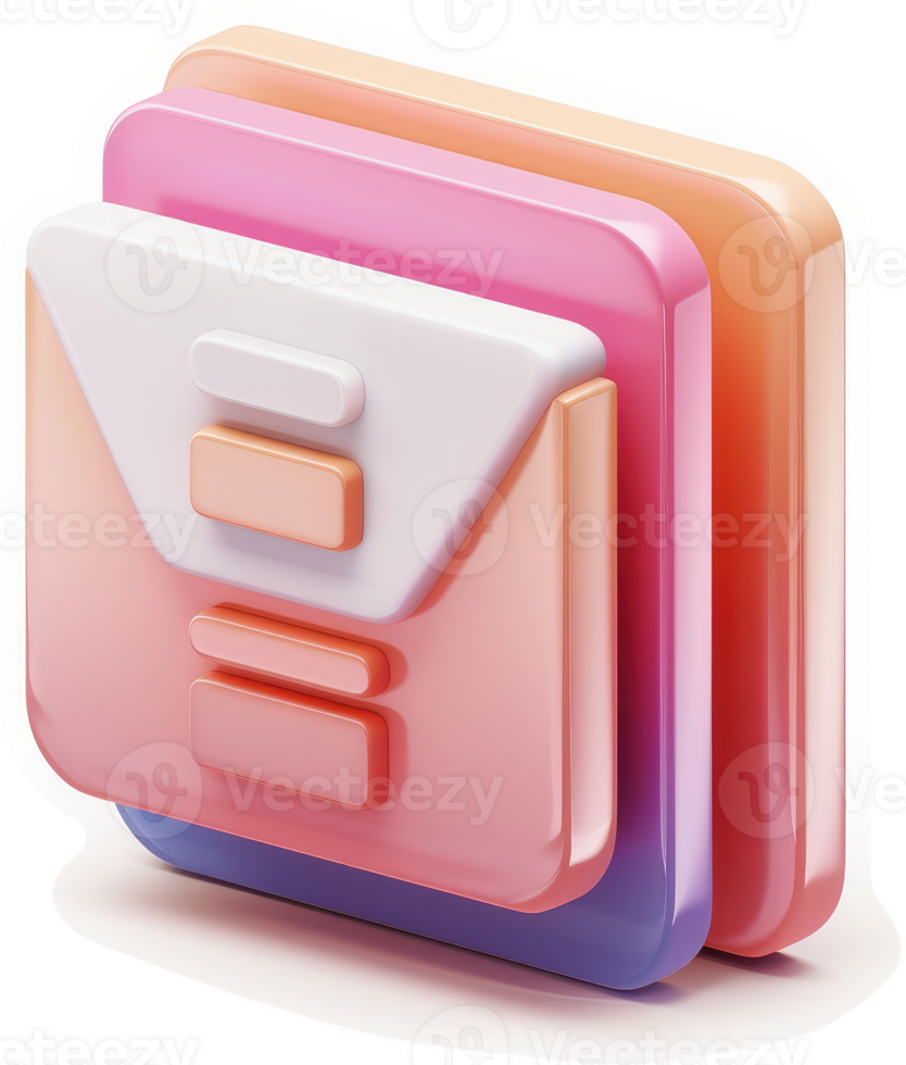 Stacked, colorful envelope icon representing digital messaging. png
