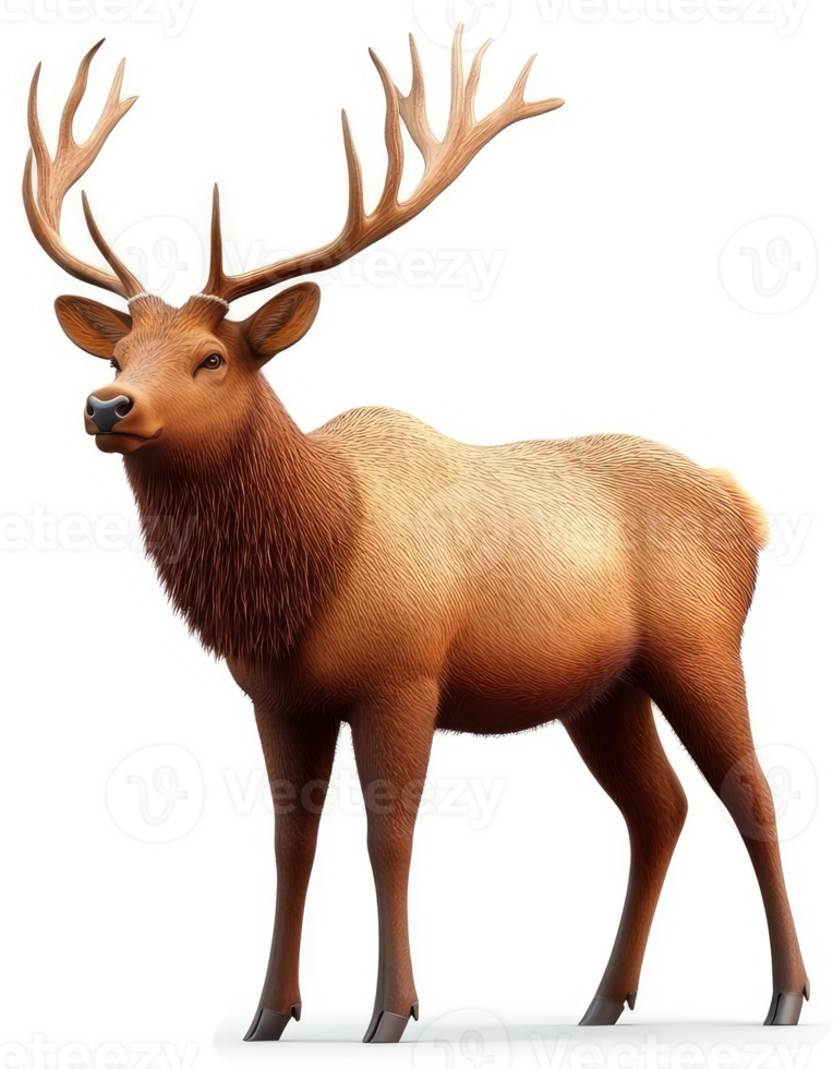 Majestic elk stands alert, displaying large antlers. png