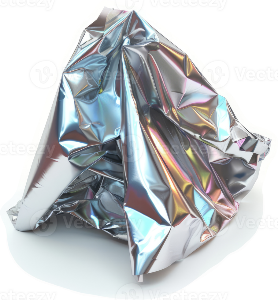Crinkled metallic foil draped in a dynamic, abstract form. png