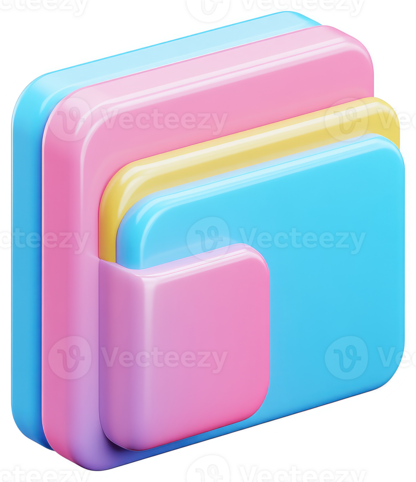 Stacked colorful geometric shapes create a playful design. png