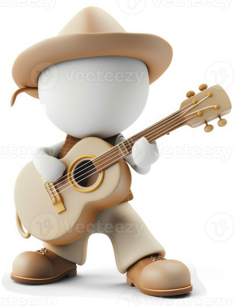 A 3D character plays a guitar, embodying musical performance. png
