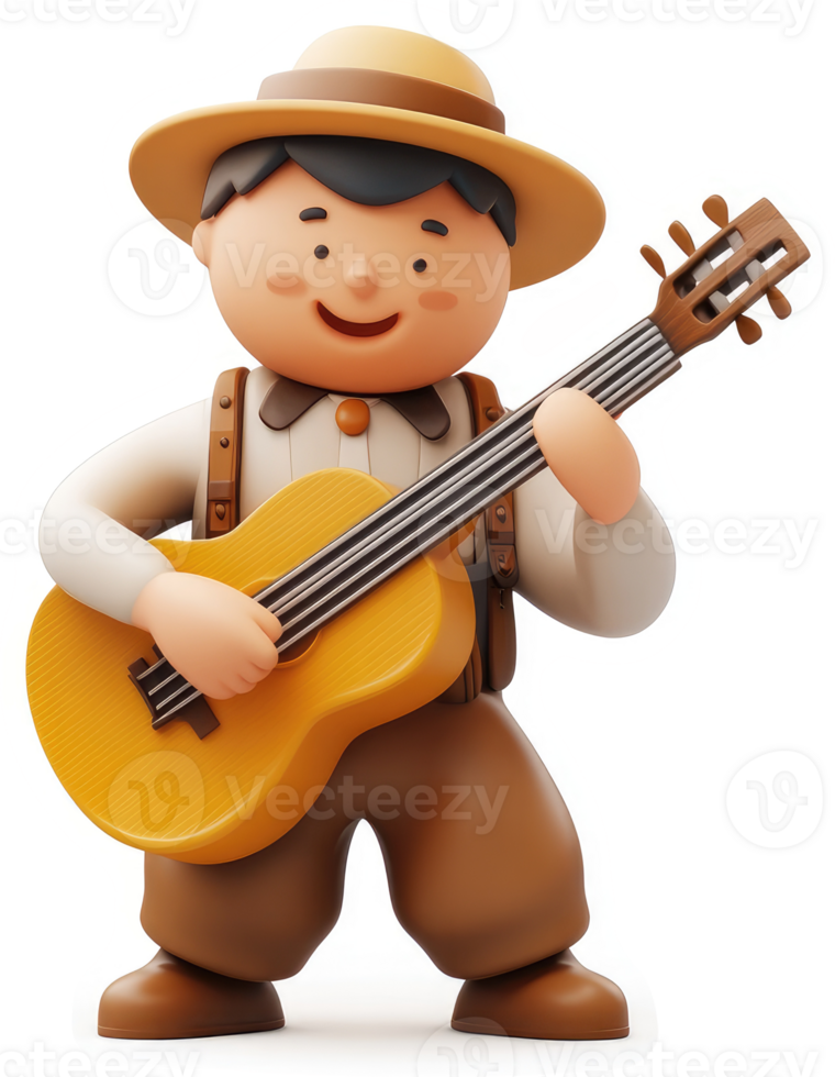 Cartoon character plays an acoustic guitar. png