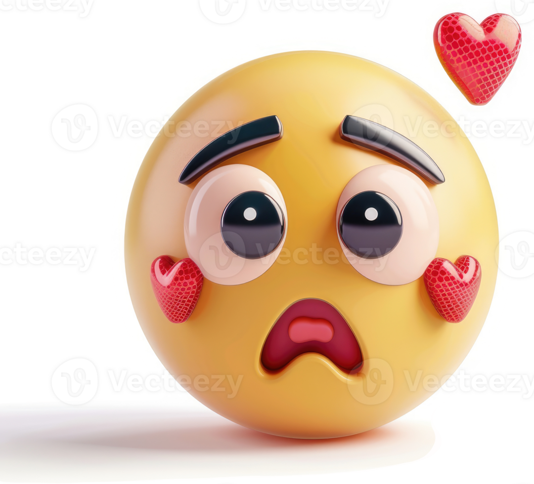 3D rendered emoji of a lovelorn expression. png