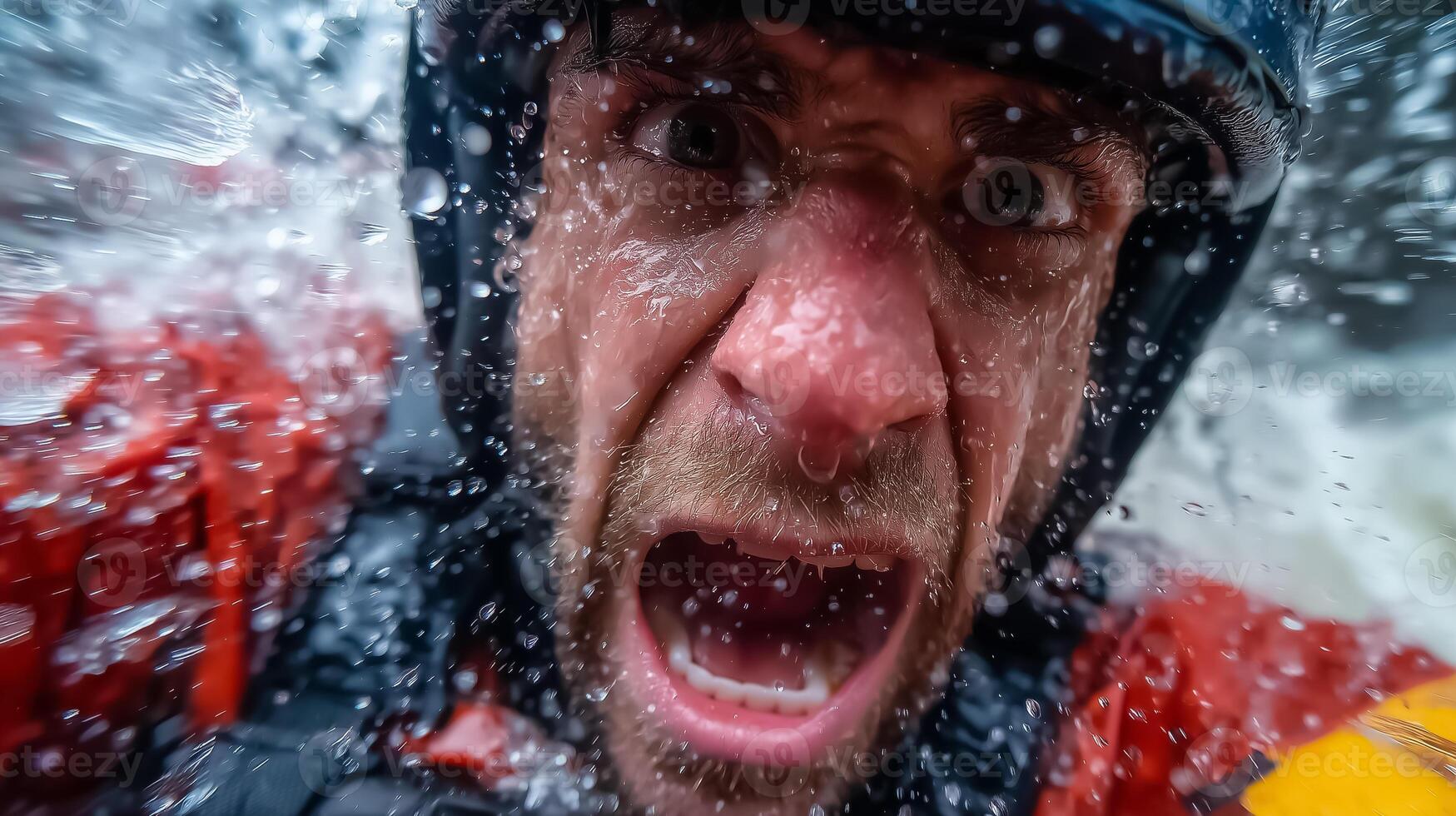 A man is in the water with his mouth open photo