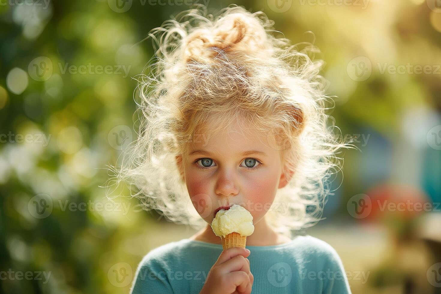 A little girl eating an ice cream cone photo