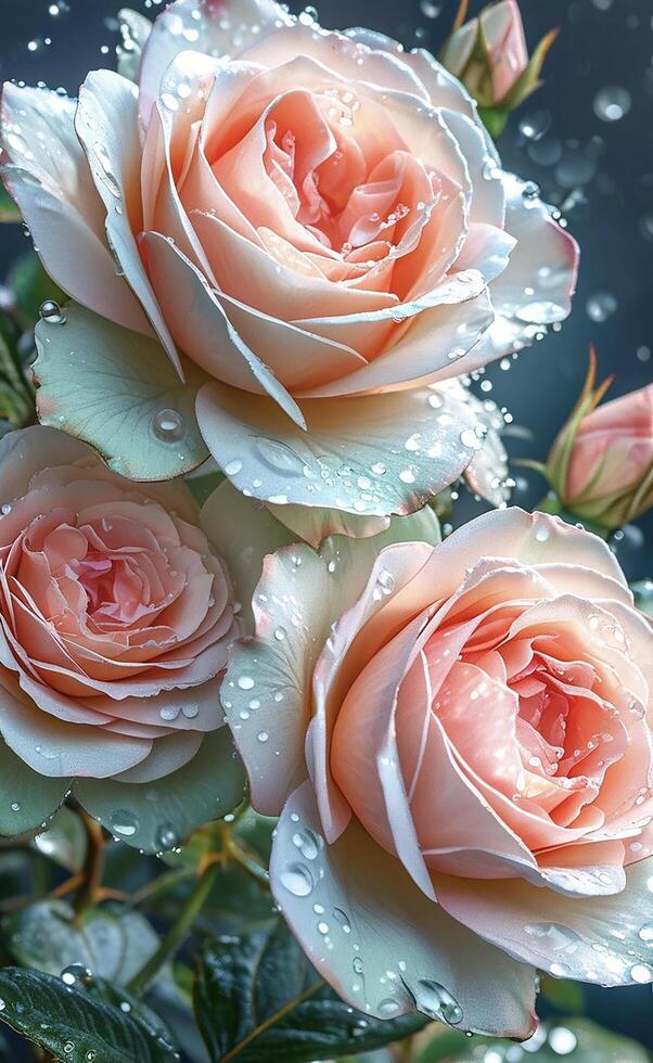pink roses with water drops photo
