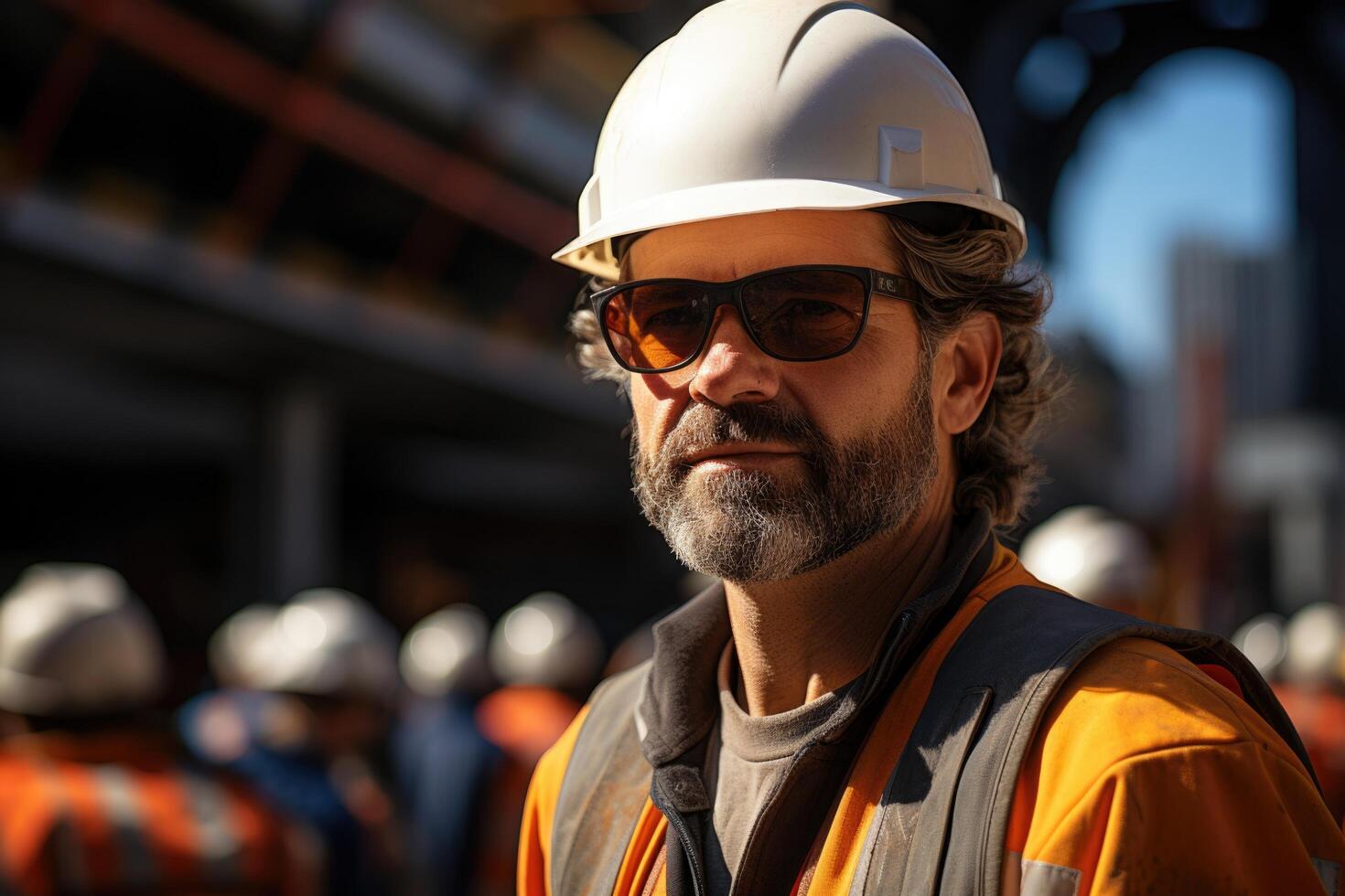 Portrait of an experienced worker in a hard hat, ready for the job. photo