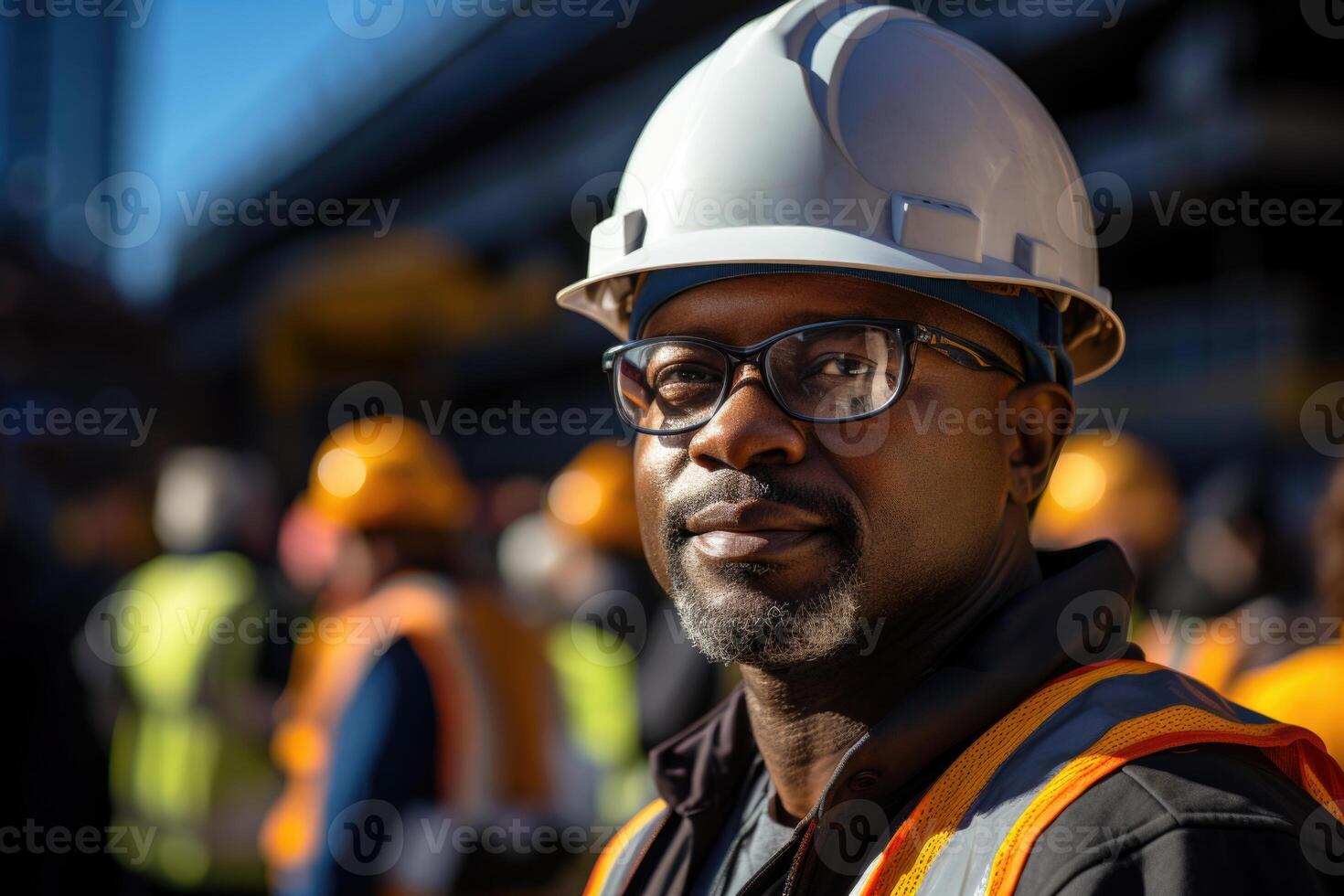 Portrait of an African American worker wearing a hard hat, ready for the job. photo