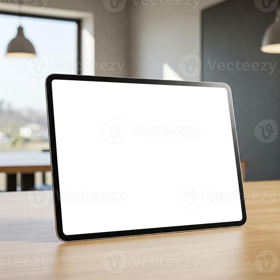 A mock tablet computer screen on a table photo