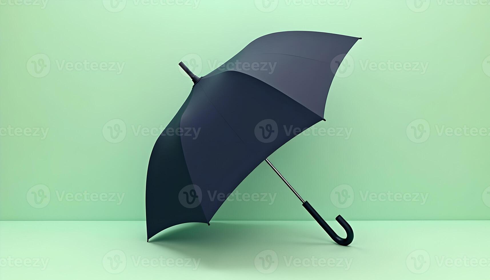Dark Blue Umbrella Against a Light Green Background photo