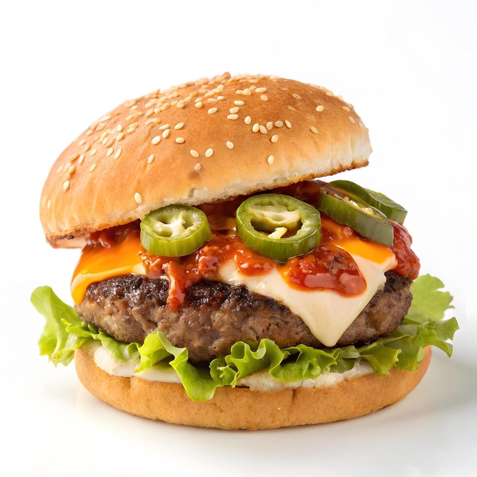 A spicy burger isolated on a white background photo