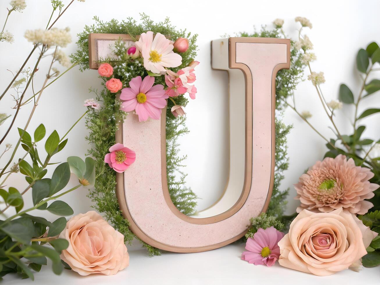 Elegant Floral Letter U Decor with Pastel Flowers Photo