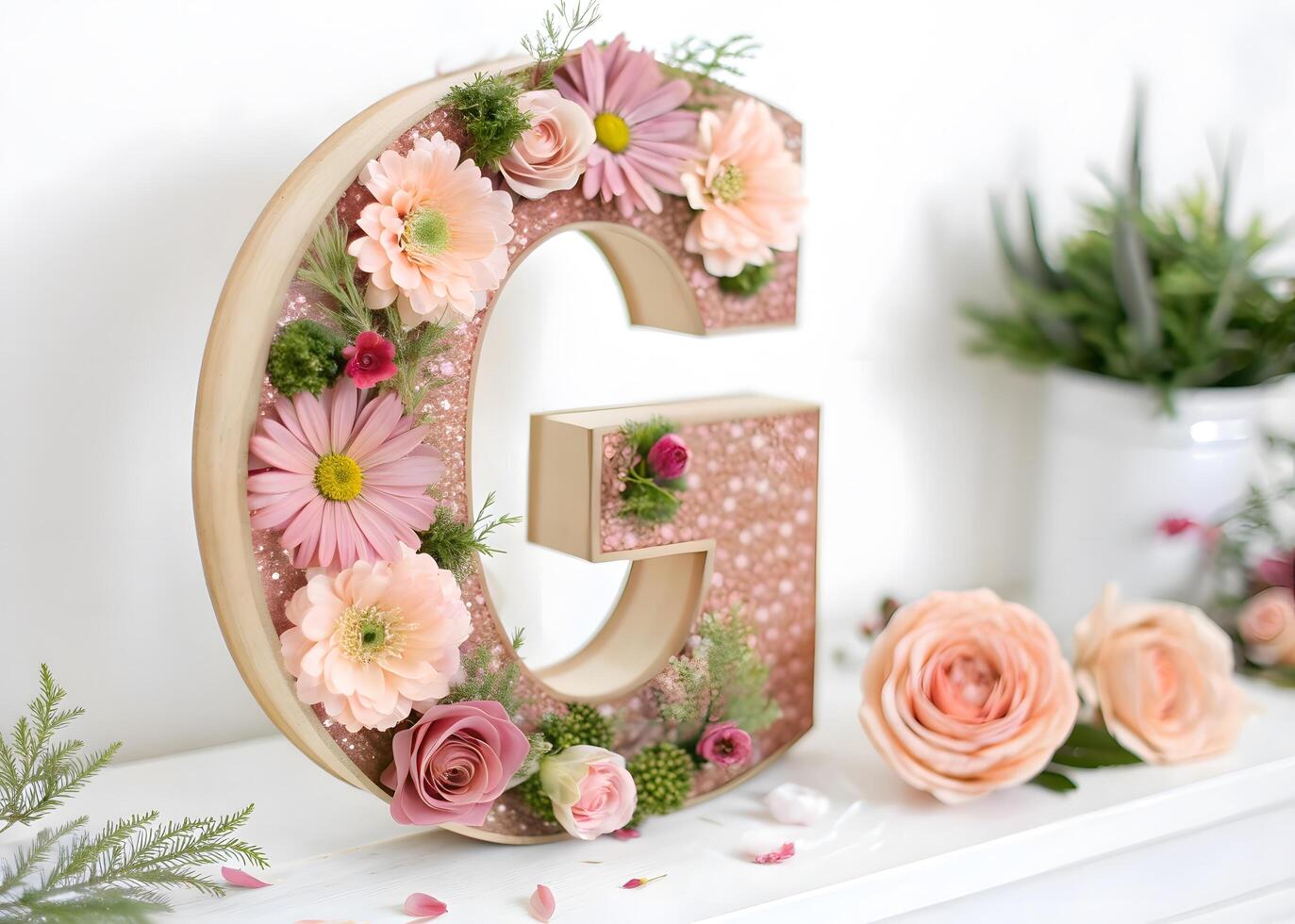 Elegant Floral Letter G Decor with Pastel Flowers Photo