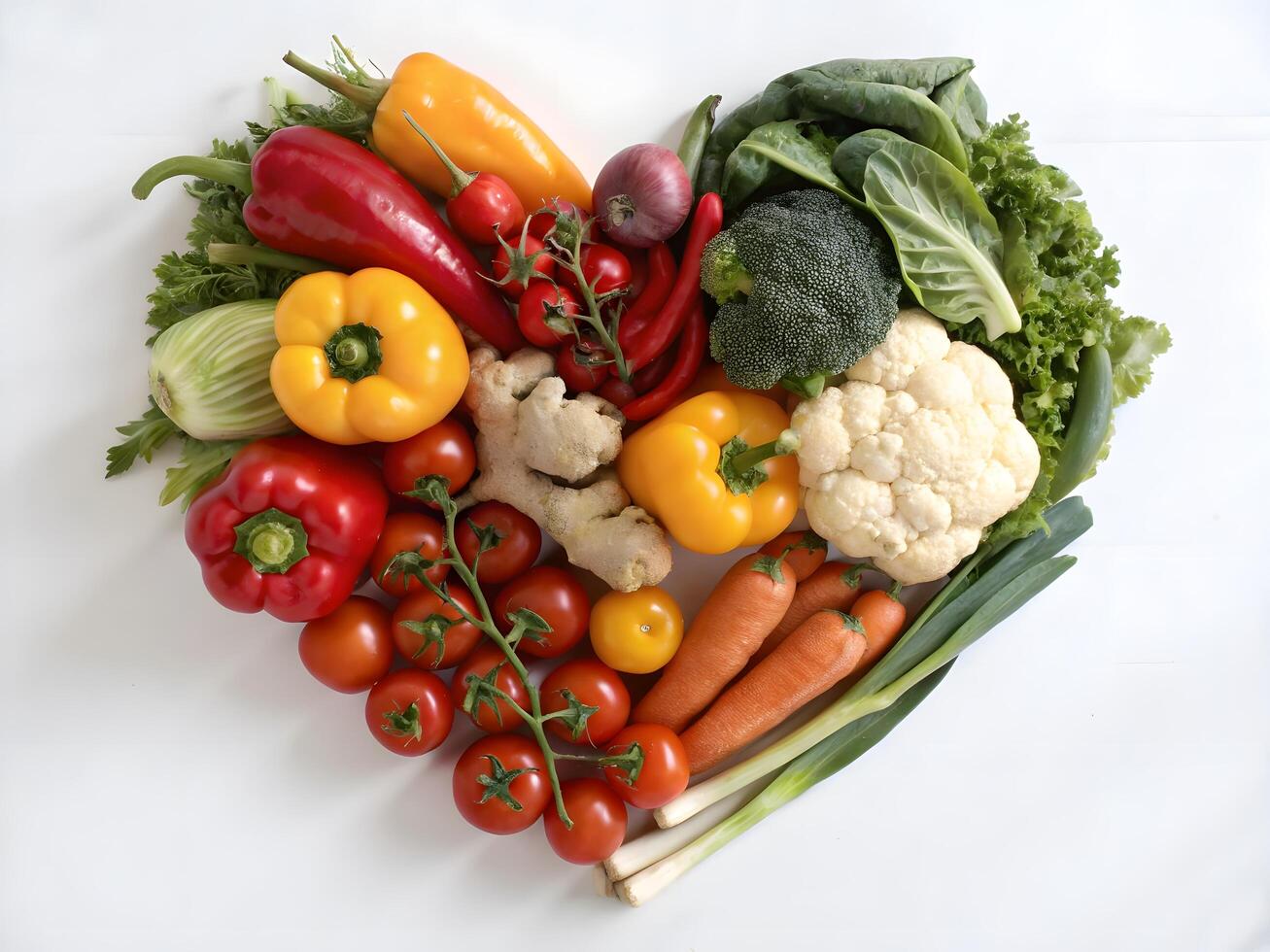 Various Fresh Vegetables Arranged in the Shape of a Heart Photo