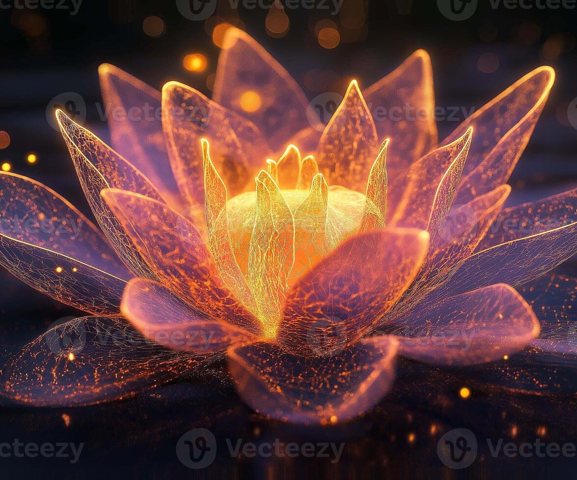 A lotus flower with glowing lights on it photo