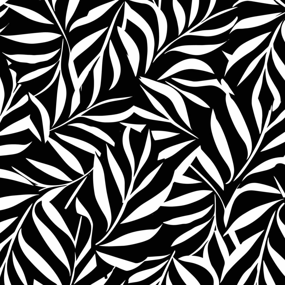 Black and white leaf pattern seamless background vector