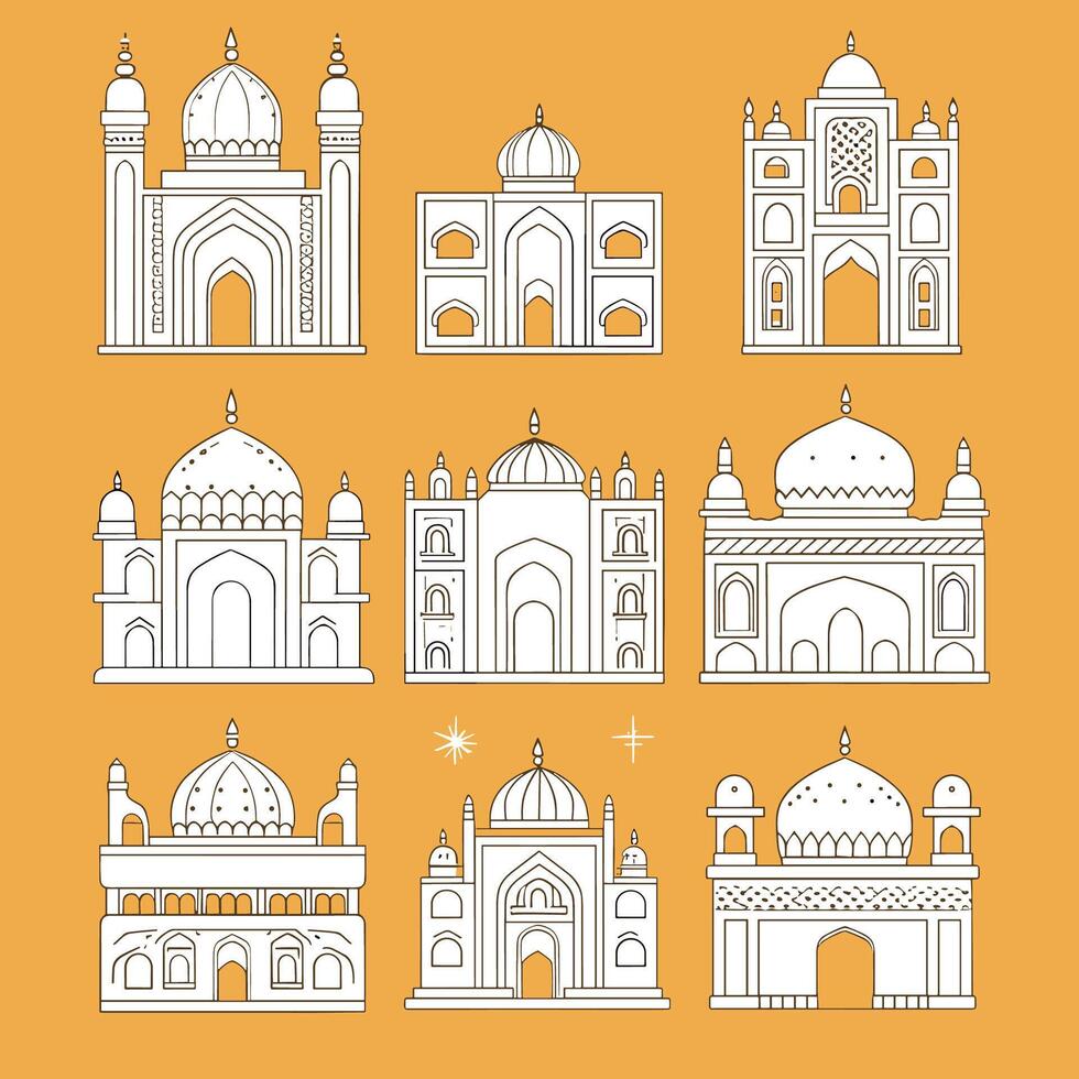 Mosque illustration line art of islamic architecture vector