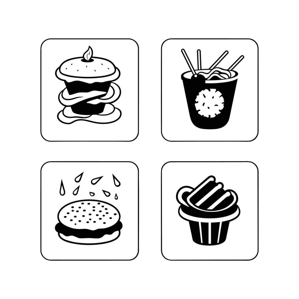 Food icons set burger dessert drink graphics vector