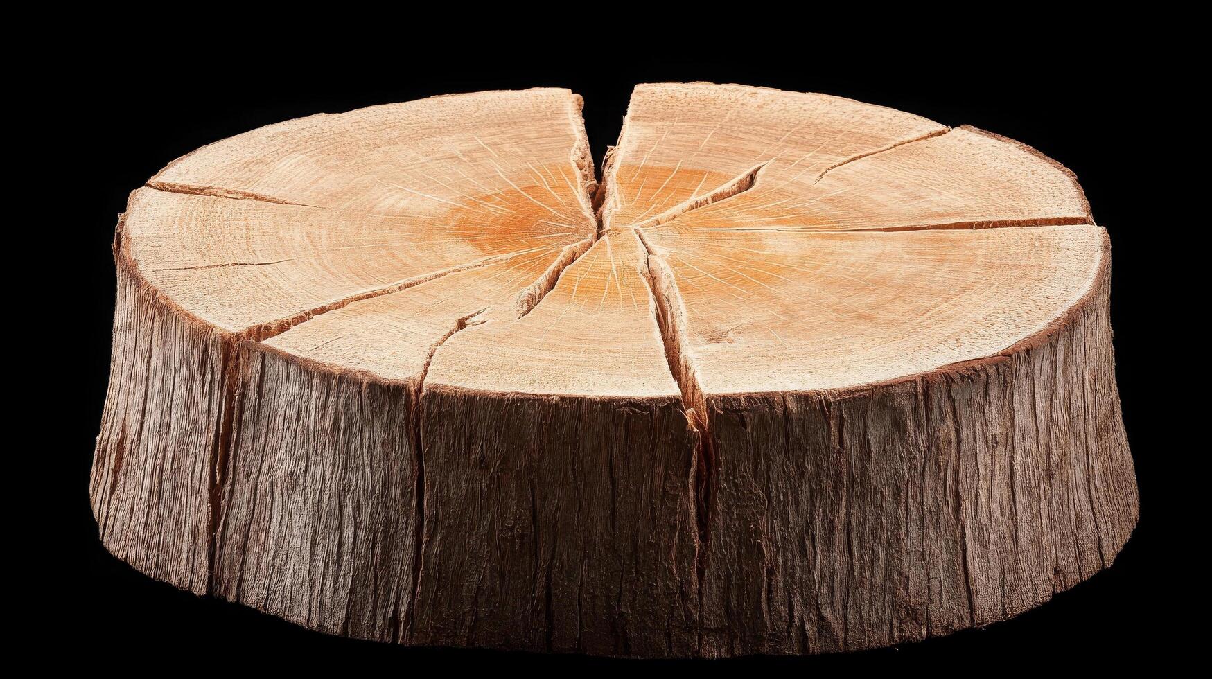 A tree stump with a cut in it photo