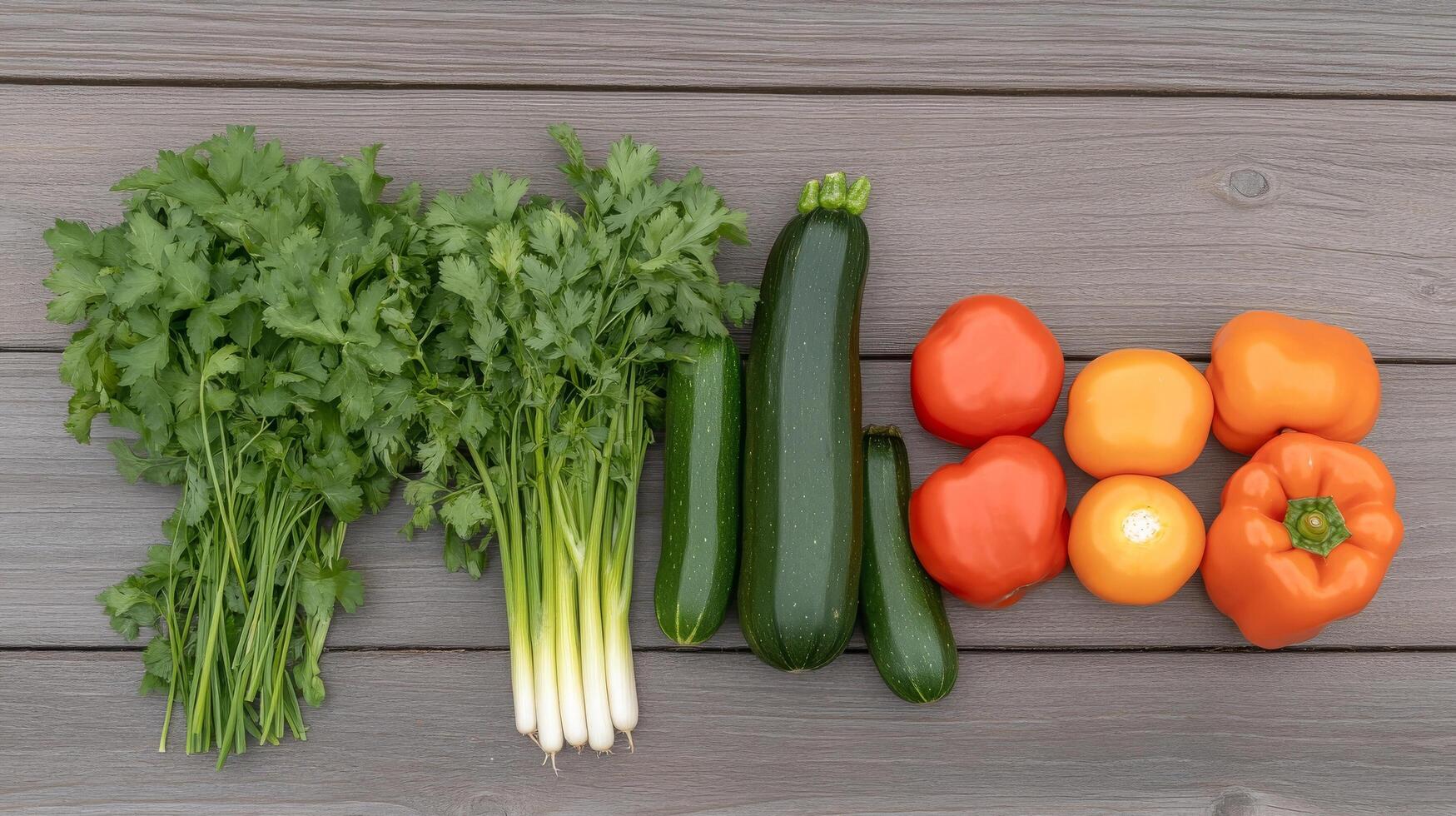 A group of vegetables on a wooden table photo