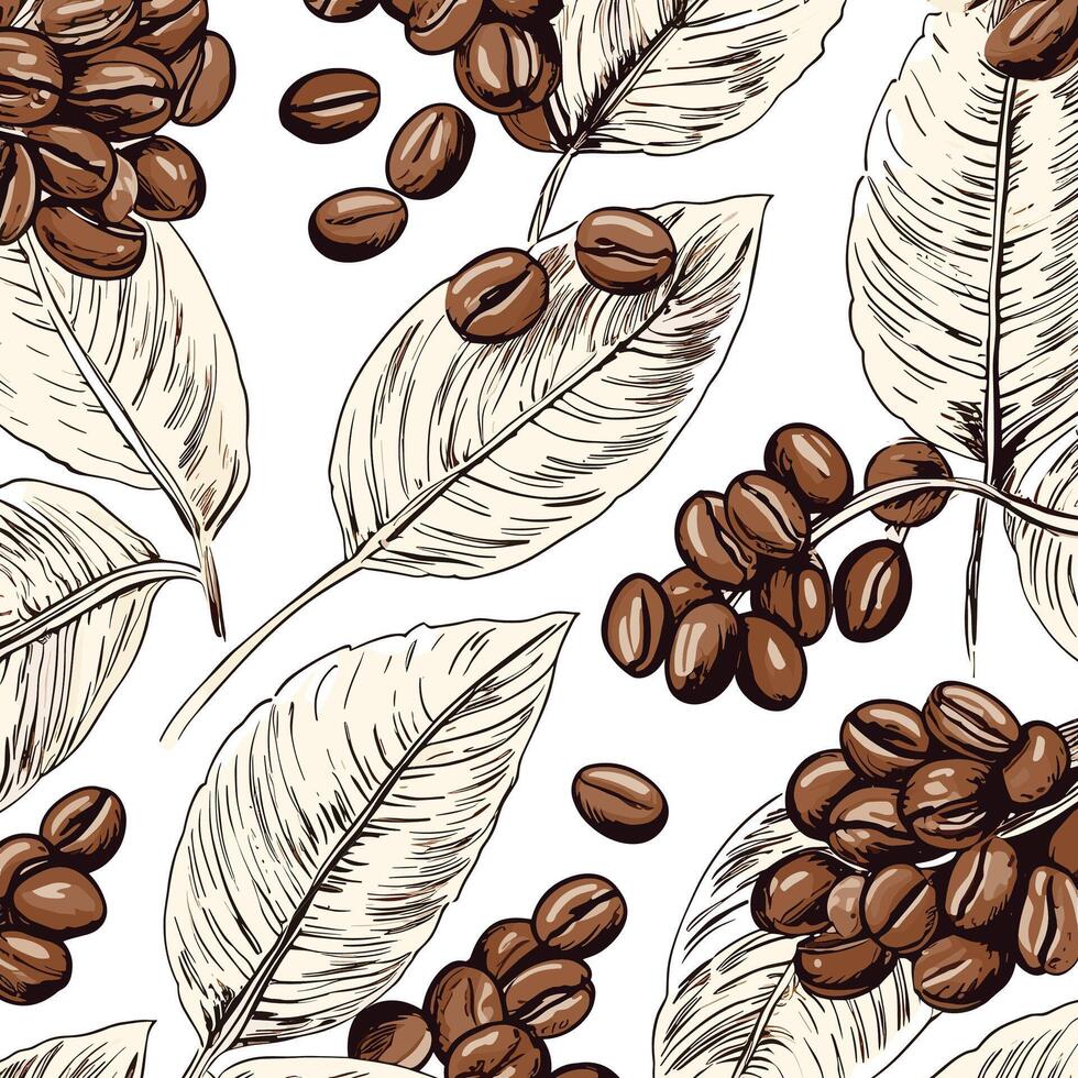 Coffee bean and leaf pattern design background image vector