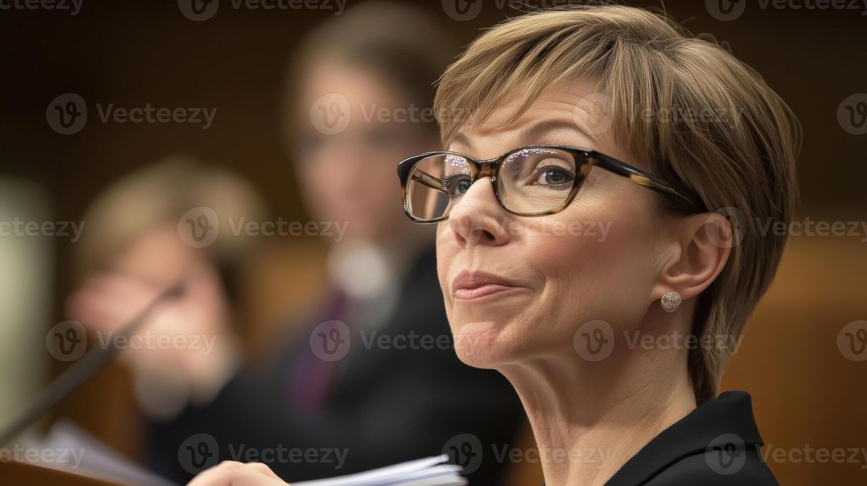 Politician speaking at press conference about political issues photo