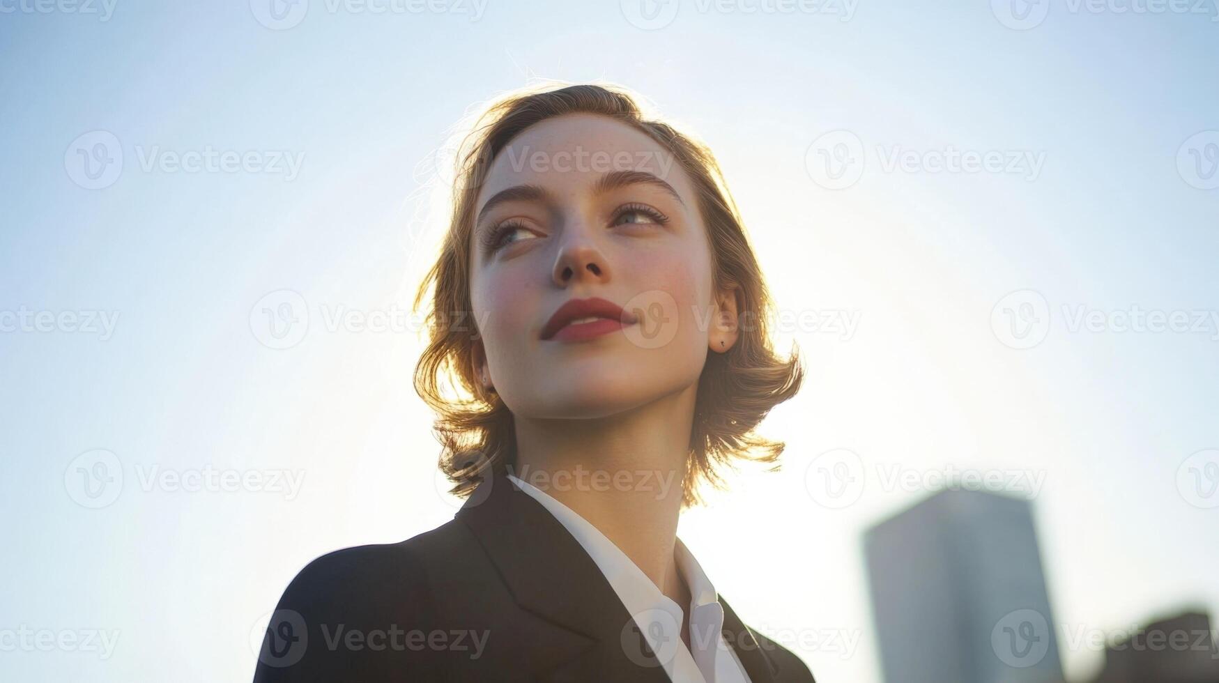 Politician looking up at the sky with hope and confidence photo