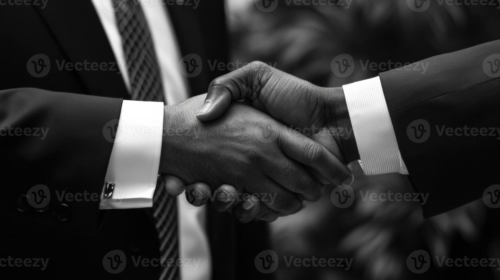 A medium closeup captures the moment of connection as fingers entwine during a handshake illustrating the delicate balance of power and respect. Their formal attire complete with necktie photo