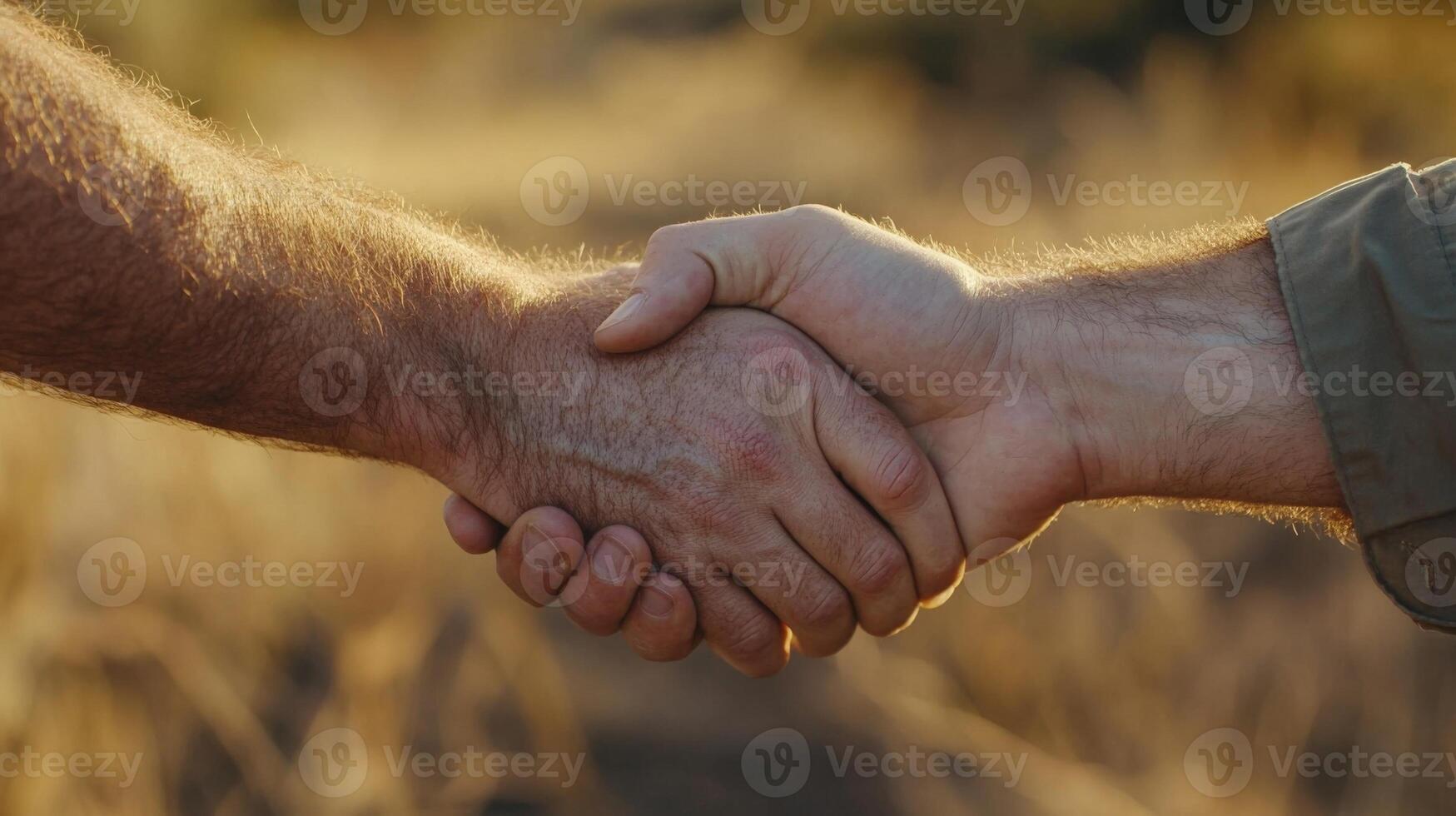 Closeup of a leaders hand engaging in a handshake exuding confidence. The background is a gentle blur of earthy tones evoking a sense of camaraderie and unity amidst the soft warmt photo