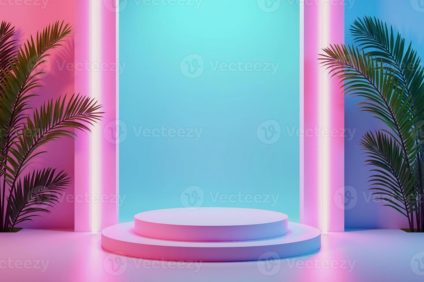 Vibrant geometric studio setup with tree photo