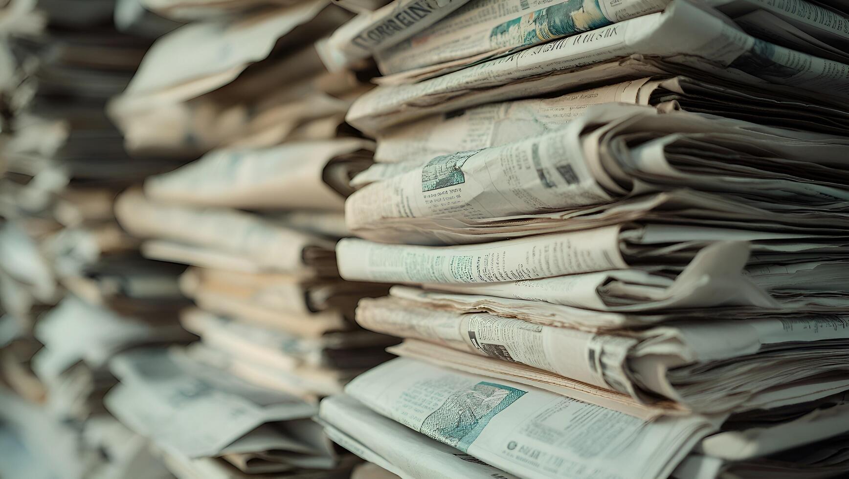 A pile of newspapers is shown on the background photo