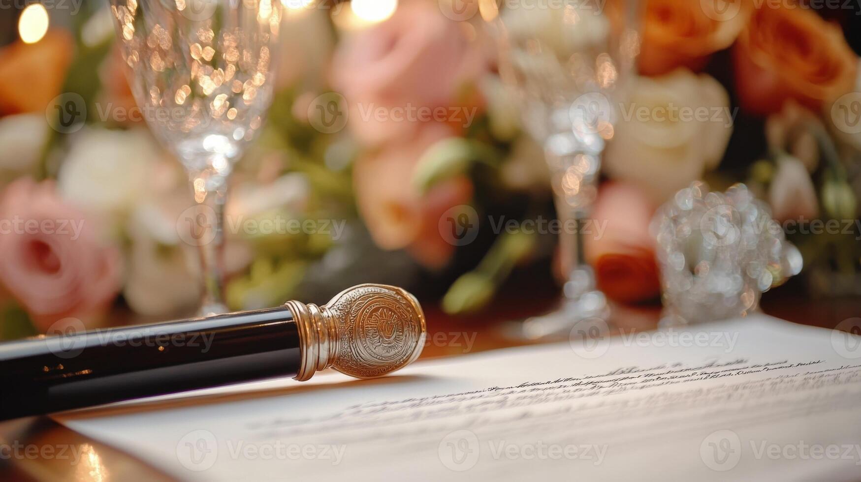 Signing ceremony with elegant pen and official document photo