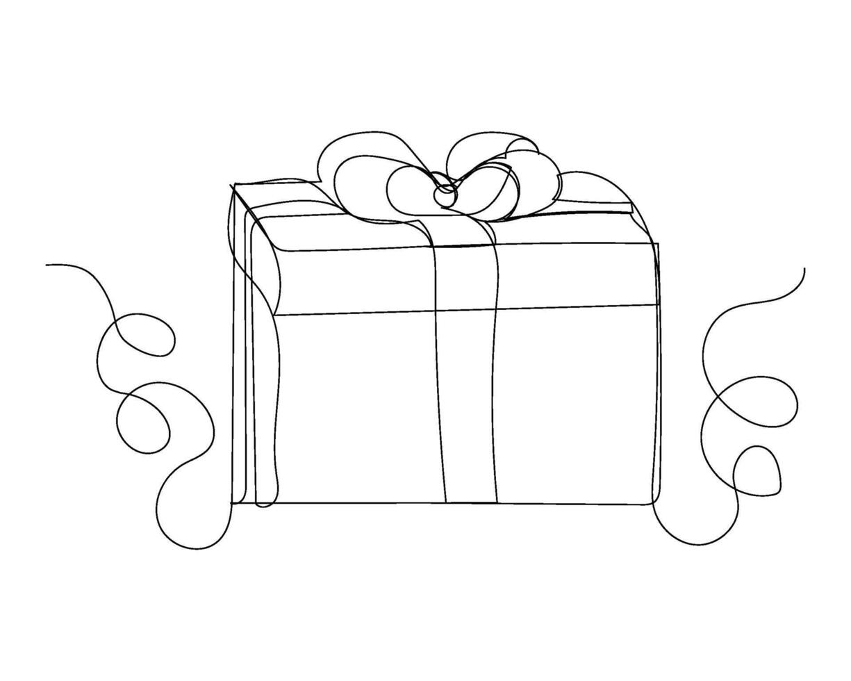 Minimal of continuous line gift box reward birthday shopping with line art design. vector