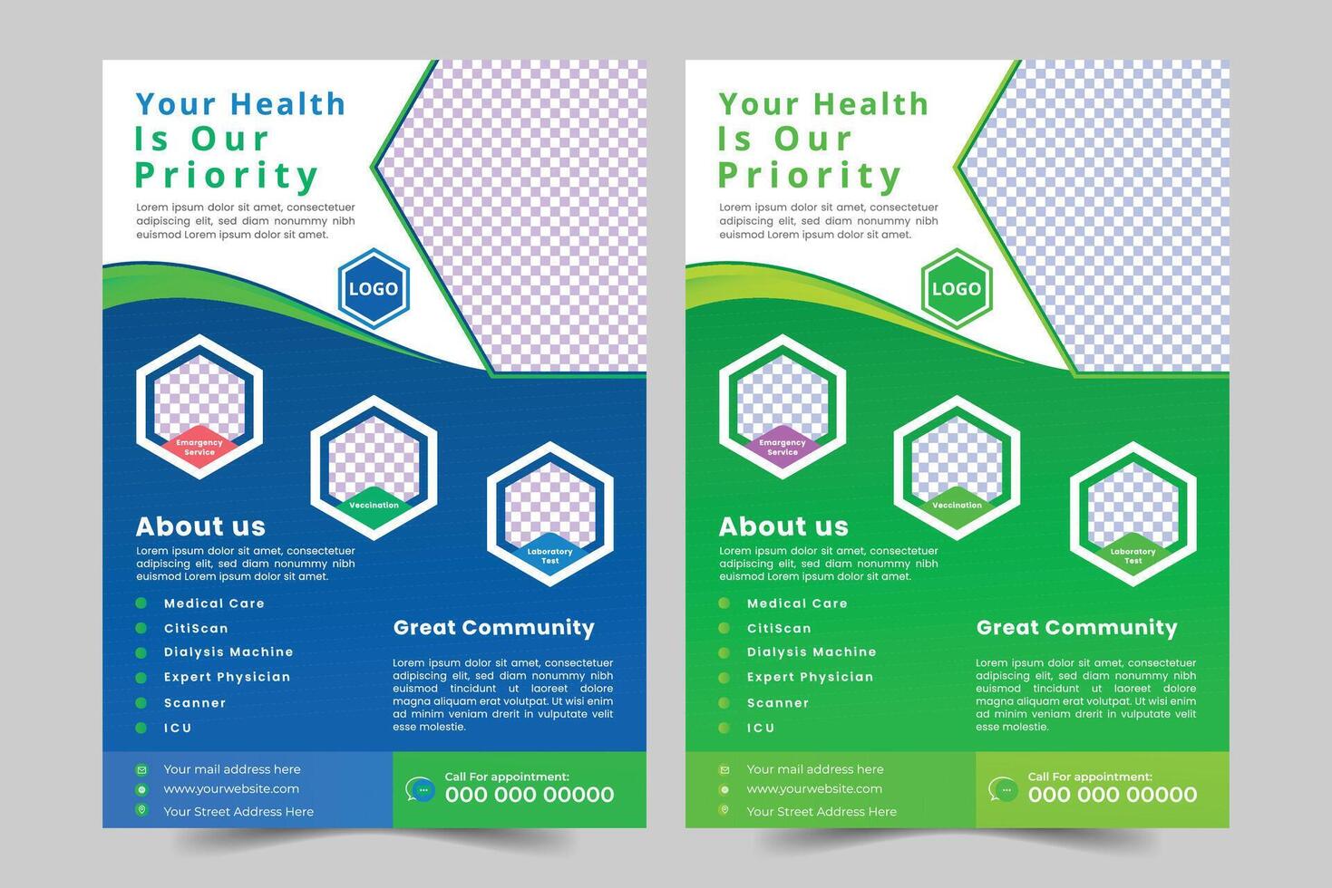 Healthcare medical flyer design template. vector