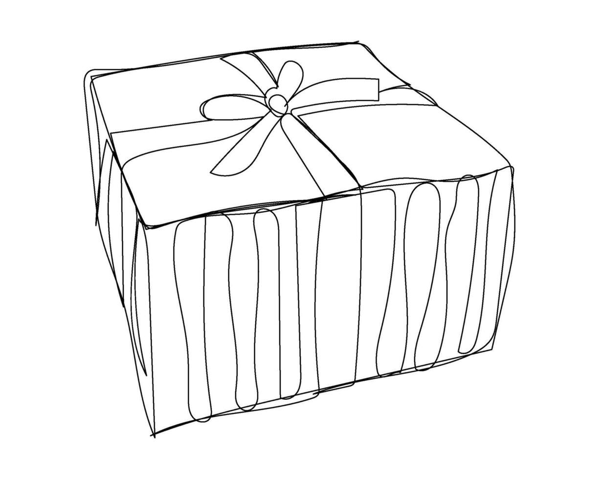 Design of line art continuous line gift box reward birthday shopping with hand drawn. vector