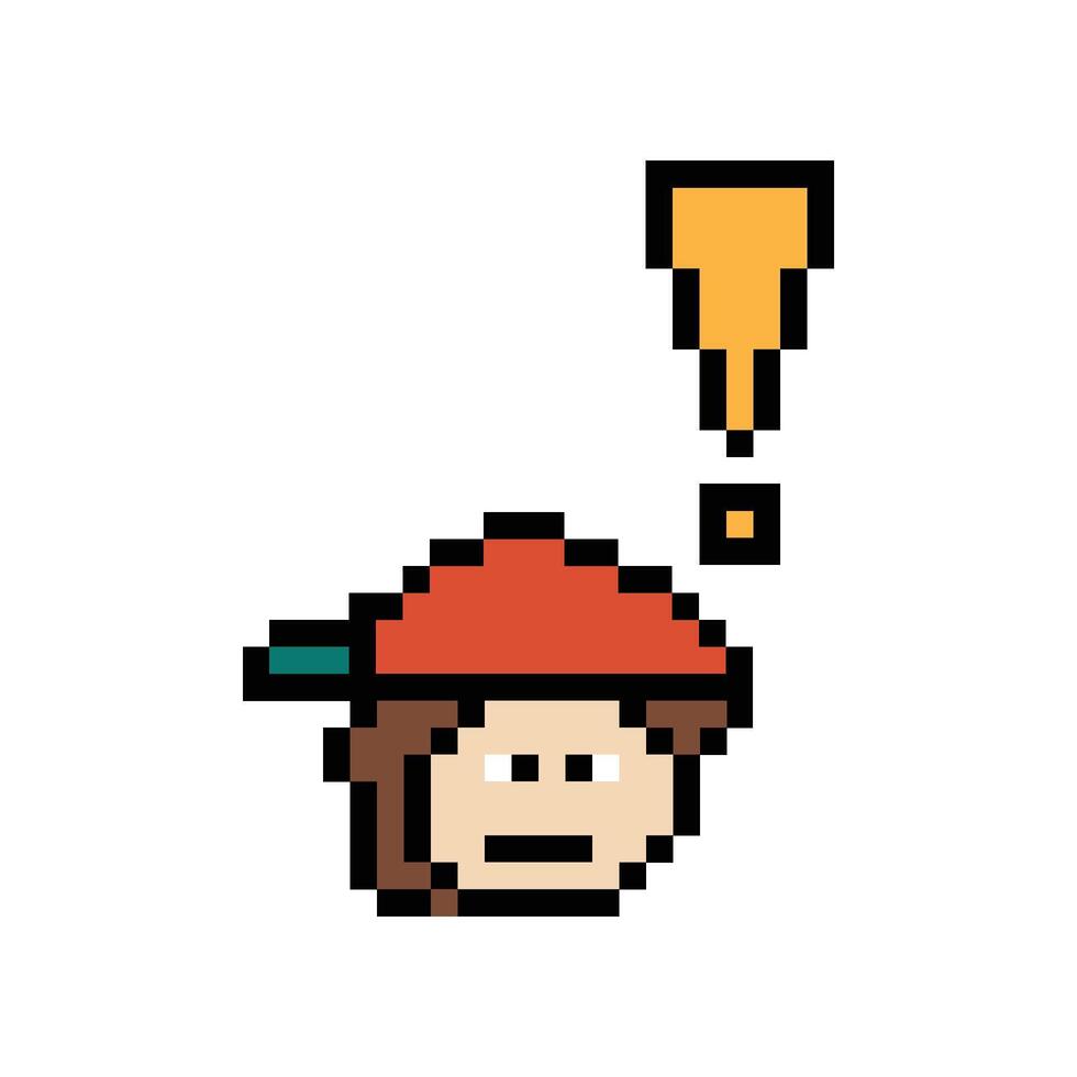 Cartoon cute of male boy man with exclamation mark surprise shock character 8 bit design. vector