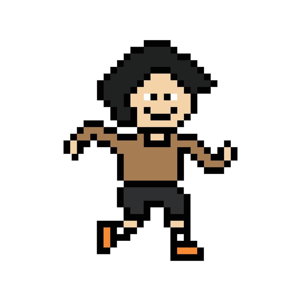 Cartoon of pixel art of man male boy run marathon exercise gym 8 bit. vector