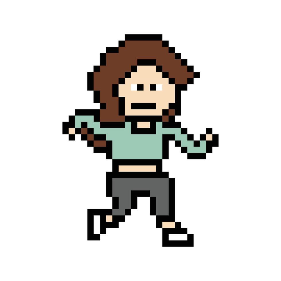 Cartoon cute of pixel art of lady woman female or girl run marathon exercise gym 8 bit. vector