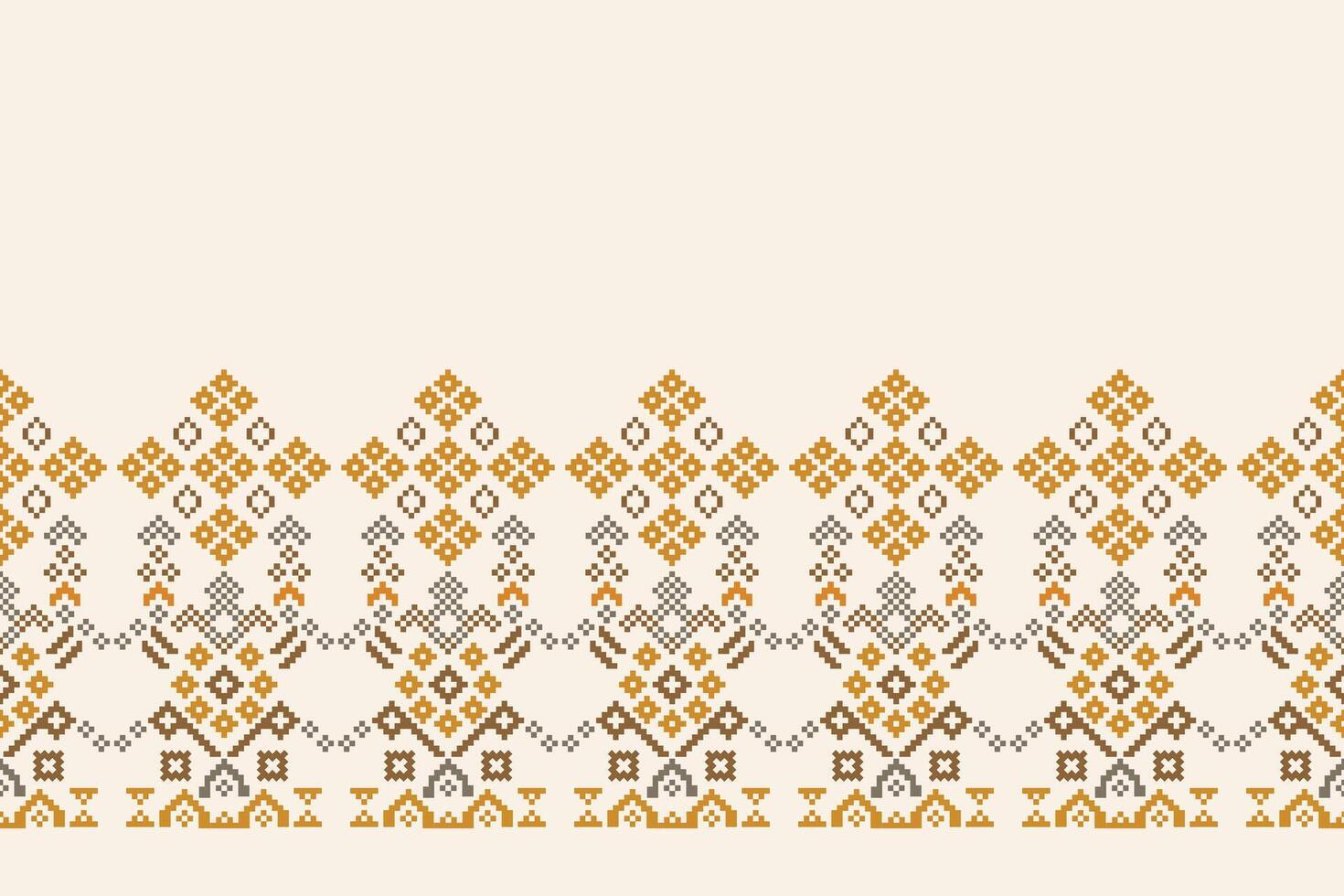 Pixel art of brown cream background color and motif decor ethnic pattern. vector