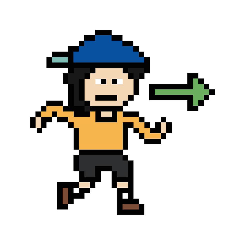 8 bit of pixel art of man male boy run marathon exercise gym decor. vector
