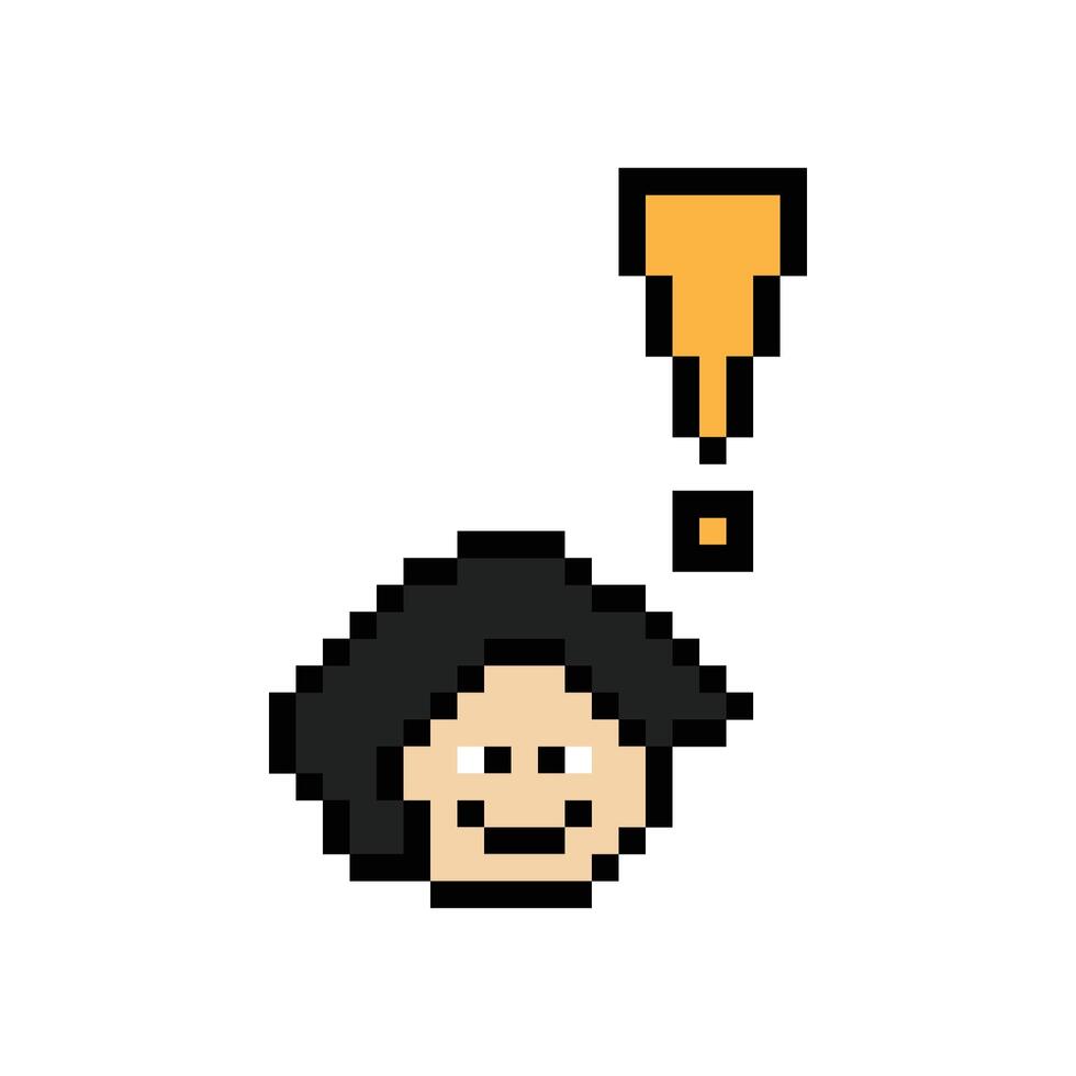 Pixel 8 bit of male boy man with exclamation mark surprise shock character art. vector