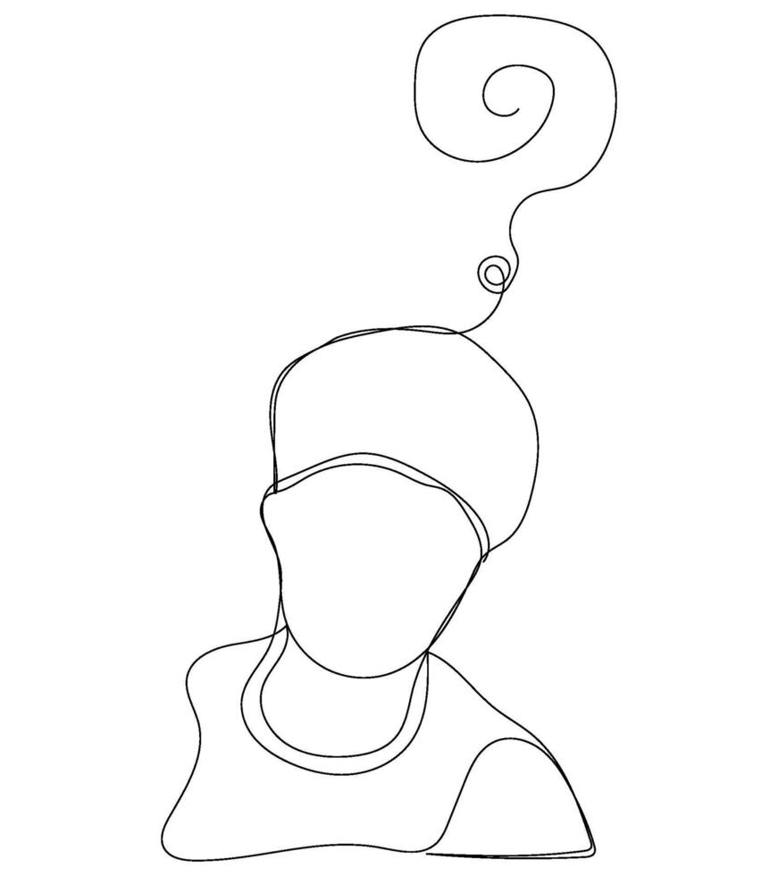 Design of continuous line man male with question mark quiz confuse question boy decor. vector