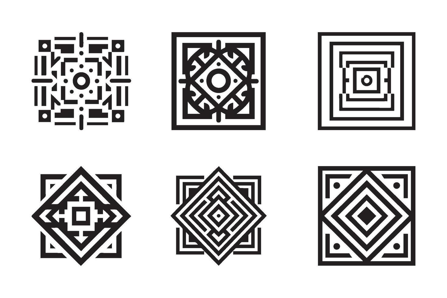 Geometric symmetrical square icons. Abstract geometric pattern set. vector