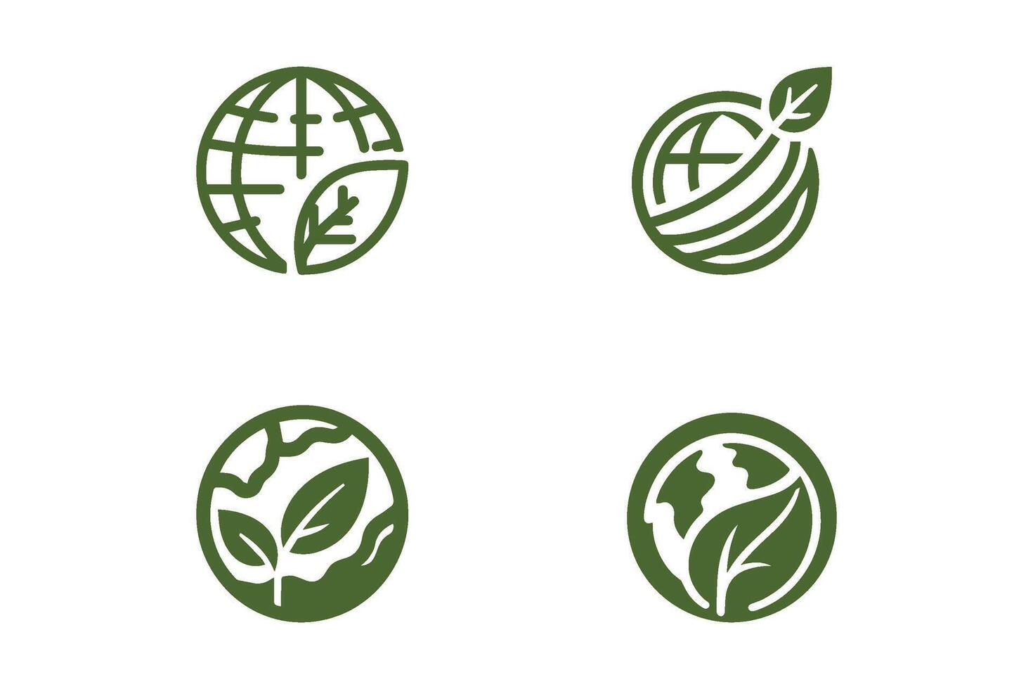 Earth with leaf icon set. Environmental logo. vector