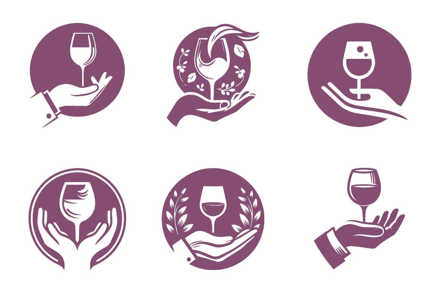 Set of holding wine glass . Holding wine glass logo design on white background. vector