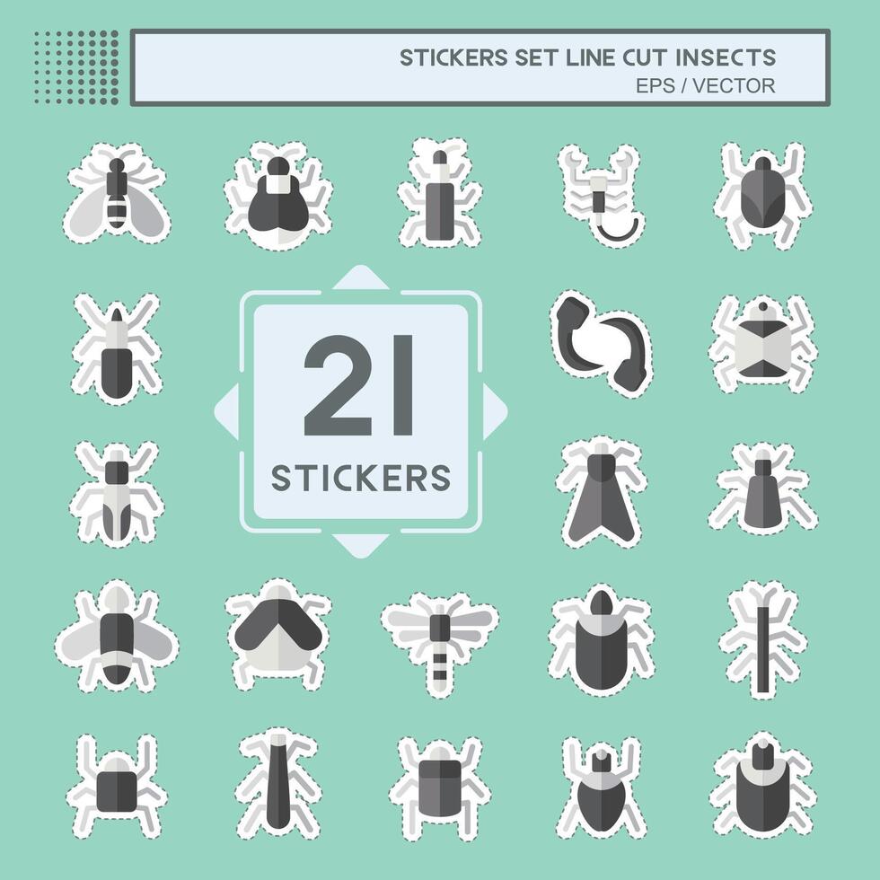 Sticker line cut Set Insects. related to Education symbol. design editable vector