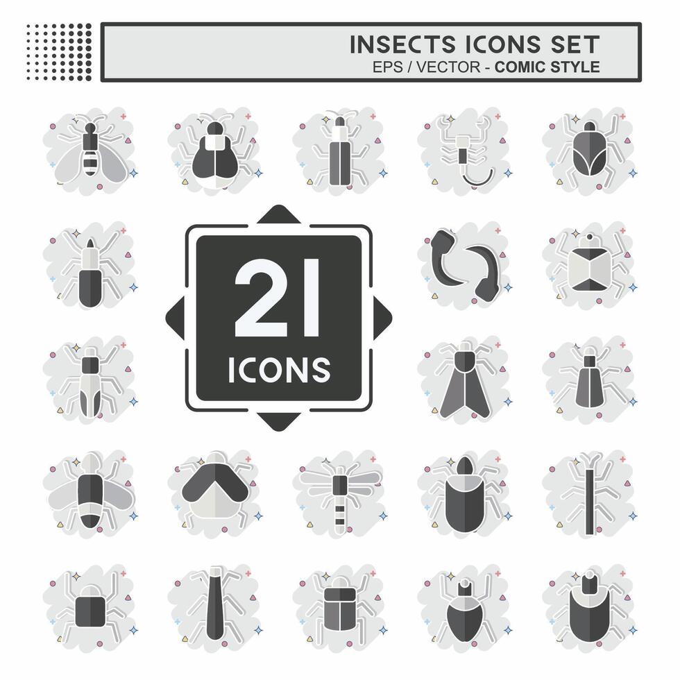 Icon Set Insects. related to Education symbol. comic style. design editable vector