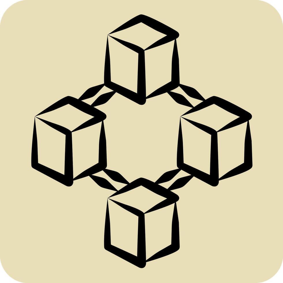 Icon Blockchain. related to Cryptocurrency symbol. hand drawn style vector