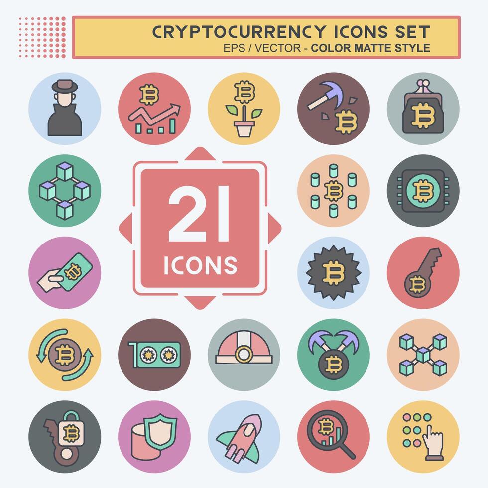 Icon Set Cryptocurrency. related to Education symbol. color mate style vector
