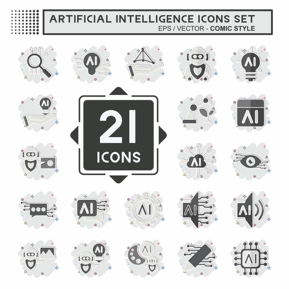 Icon Set Artificial Intelligence. related to Artificial Intelligence symbol. comic style vector